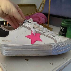 Vintage Havana White Sneakers with Pink Star and Silver Accents